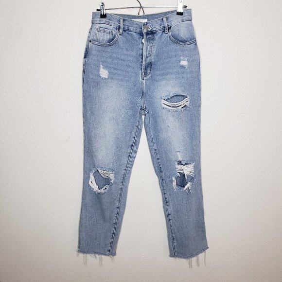 Pacsun Women's Sz 28 Distressed Highrise Straight Leg Jeans Light Wash - Picture 1 of 8